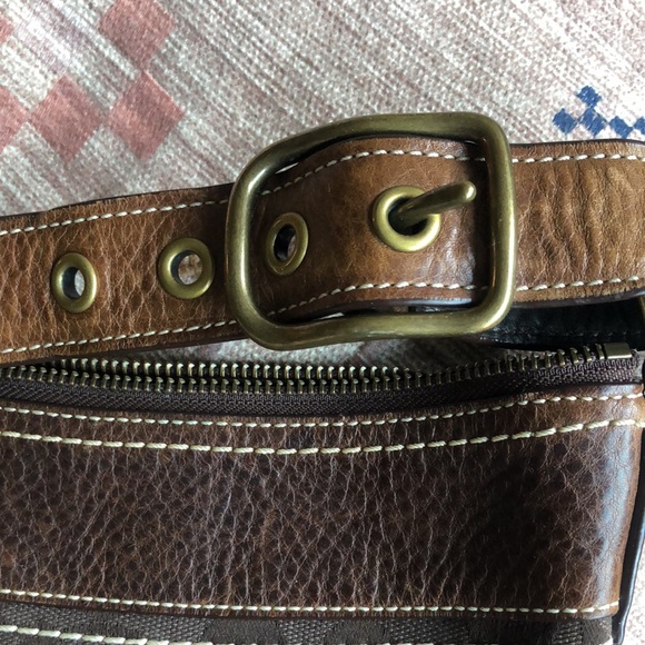 COACH Brown Leather & Signature Print Crossbody or Shoulder Bag, Brass Accents - Picture 6 of 13